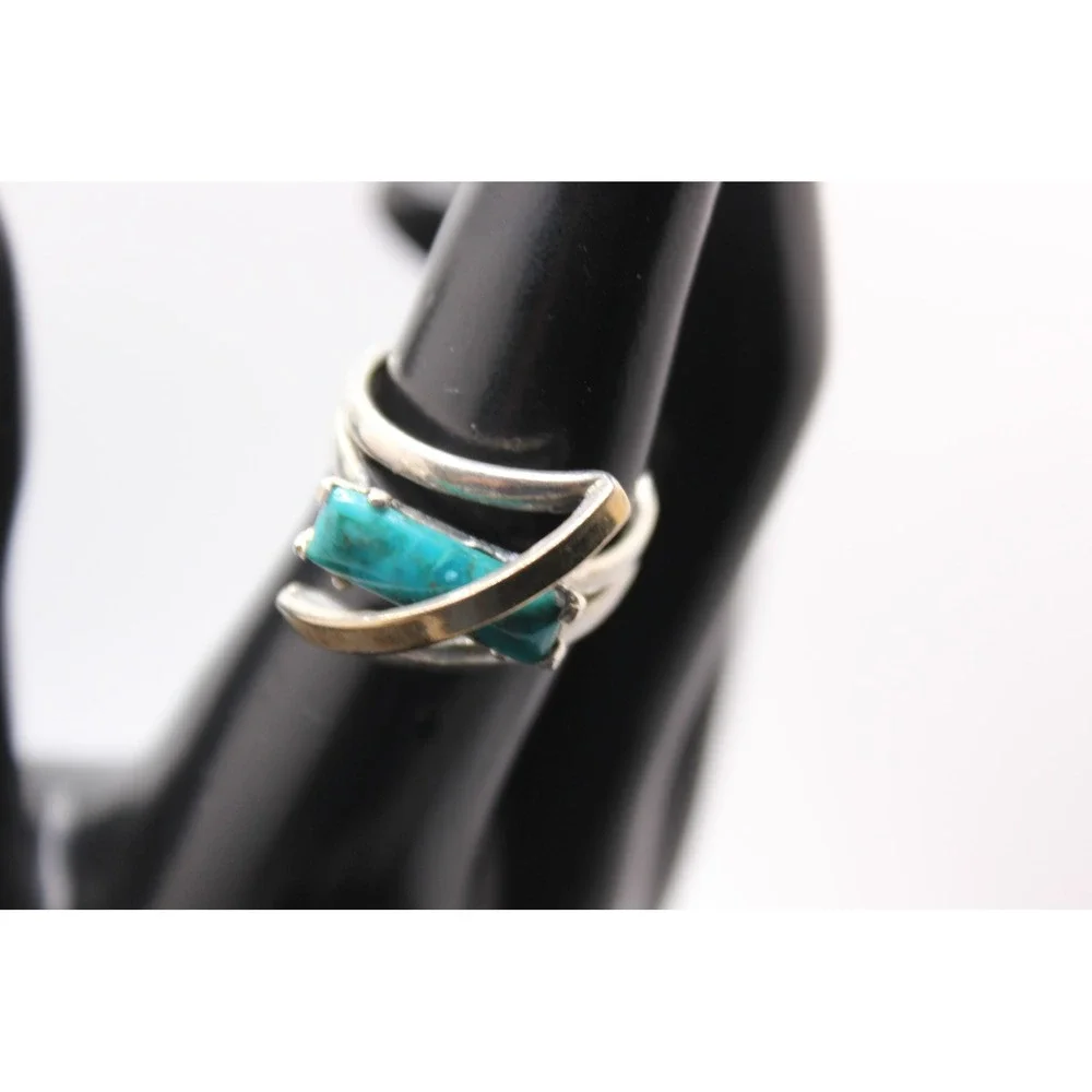 Sterling Silver Turquoise Bypass Ring Multi Band Mixed Metal Size 7.5